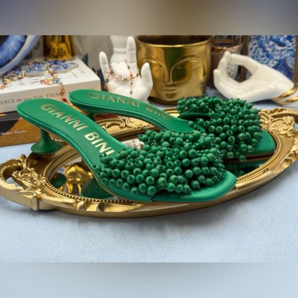 🆕 GIANNI BINI 🧿 NWOB Lonzo Beaded Square Toe Slide Sandals, Savory Green, Sz 8 - Picture 9 of 14